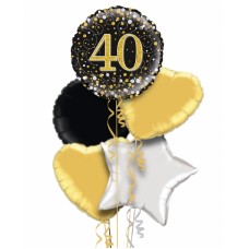 Happy 40th Birthday Black & Gold Holographic Balloon Bouquet